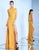 Ieena Duggal  - 25034I High Neck Dual Slit Sheath Gown in Gold
