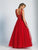 Dave & Johnny - 2503W Pearl Accented Deep V-neck A-line Dress in Red