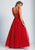 Dave & Johnny - 2503 Plunging V-Neck Beaded Bodice Gown in Red