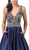 Dancing Queen - 2512  Intricate Beaded Ladder Banded Plunge Gown In Blue