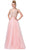 Dancing Queen - 2514 Plunging V-Neck Bejeweled Bodice A-Lin Gown In Pink