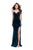 La Femme - 25184 Sleeveless Draped Velvet High Slit Sheath Gown In Blue and Green