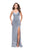 La Femme - 25184 Sleeveless Draped Velvet High Slit Sheath Gown In Silver