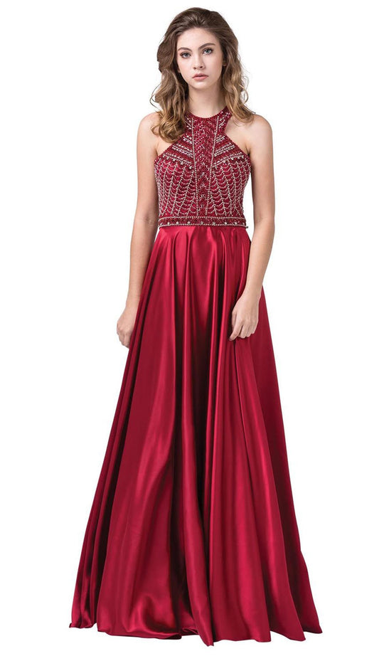 Dancing Queen - 2518 Embellished Halter A-line Gown In Red