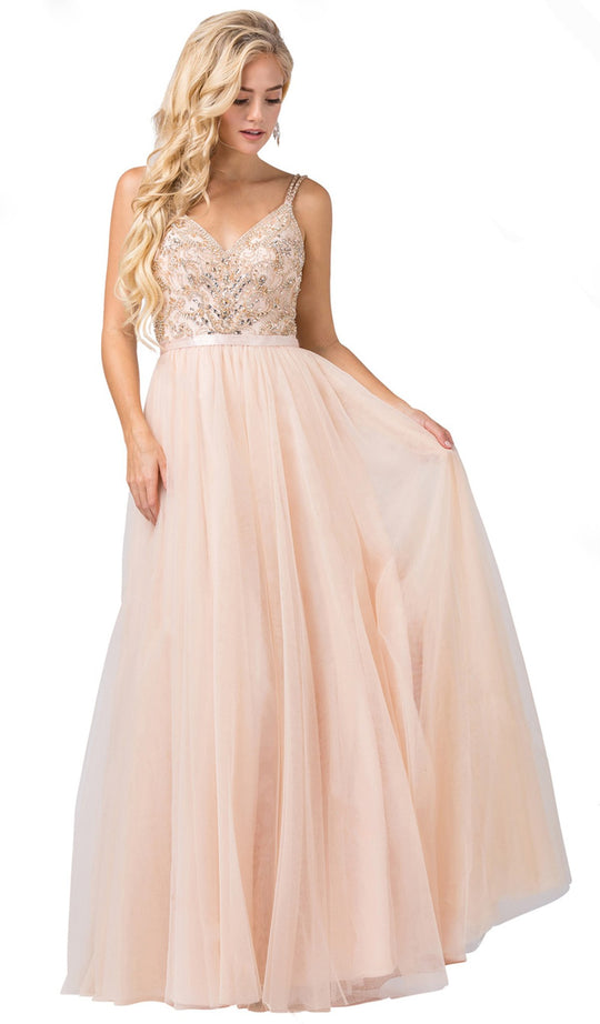 Dancing Queen - 2519 Sleeveless Embroidered Bodice Tulle Gown In Neutral