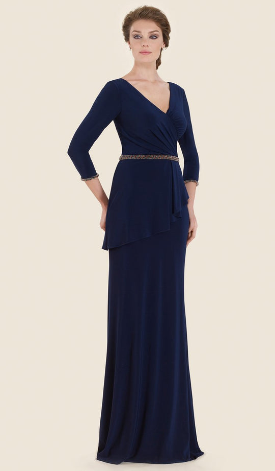 Rina Di Montella - RD2520 Fitted V-Neck Evening Dress with Peplum in Blue