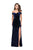 La Femme - 25213 Off-Shoulder Draping Velvet Sheath Gown In Blue
