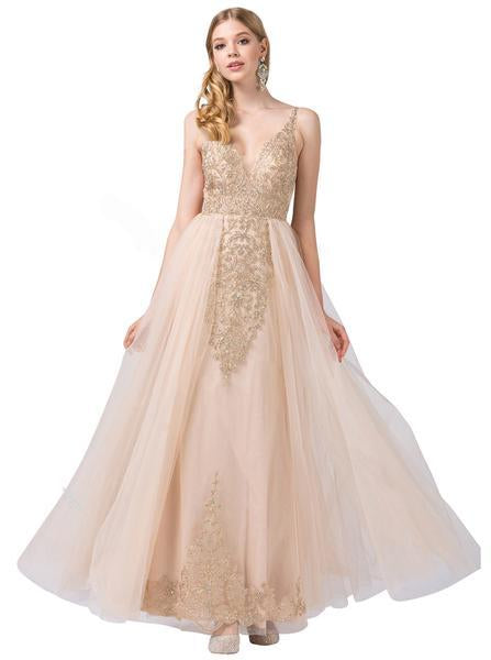 Dancing Queen - Gilt-Appliqued Illusion Overskirt Gown 2525 In Neutral