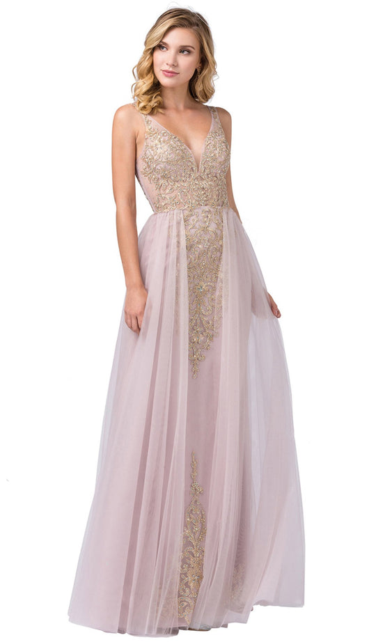 Dancing Queen - 2525 Gilt-Appliqued Illusion Overskirt Gown In Pink