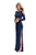 La Femme - 25256 Long Sleeve Cutaway Shoulder Two-Piece Sheath Gown In Blue