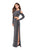 La Femme - 25256 Long Sleeve Cutaway Shoulder Two-Piece Sheath Gown In Silver and Gray