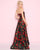 Mac Duggal - 25263L Strapless Rose Print Dress In Black and Red