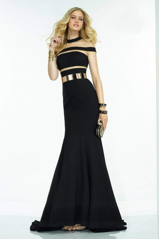 Alyce Paris - Illusion Jewel Neck Trumpet Gown 2526 in Black and Gold