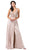 Dancing Queen - 2527 Beaded Crisscrossed Back High Slit Gown In Neutral