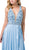 Dancing Queen - 2527 Beaded Crisscrossed Back High Slit Gown In Blue