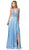 Dancing Queen - 2527 Beaded Crisscrossed Back High Slit Gown In Blue