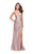 La Femme - 25270 Sleeveless Pleated Surplice Bodice Satin Gown In Pink and Neutral