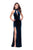 La Femme - 25292 Plunging Cutout High Halter Velvet Sheath Gown In Blue