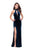 La Femme - Plunging Cutout High Halter Velvet Sheath Gown 25292 - 1 pc Dark Teal In Size 2 Available
