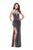 La Femme - 25292 Plunging Cutout High Halter Velvet Sheath Gown In Silver and Gray
