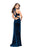 La Femme - 25294 Halter Velvet Sheath Dress with Cutouts In Blue