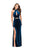 La Femme - 25294 Halter Velvet Sheath Dress with Cutouts In Blue