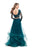 La Femme - 25300 Two-Piece Illusion Appliqued Bodice Tulle Gown in Green
