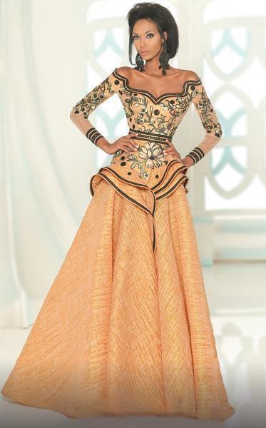 MNM COUTURE - 2532 Floral Long Sleeves A-Line Gown In Neutral