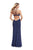 La Femme - 25346 Strappy Lattice Back High Halter Jersey Gown In Blue