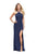 La Femme - 25346 Strappy Lattice Back High Halter Jersey Gown In Blue