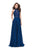 La Femme - 25347 Plunging Lace-Up Cutout Bodice Chiffon A-Line Gown In Blue