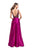 La Femme - 25348 Sleeveless Crystal Crusted Plunging Satin Gown in Pink