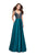 La Femme - 25348 Sleeveless Crystal Crusted Plunging Satin Gown in Green