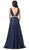 Dancing Queen - 2534 Glitter Mesh Sleeveless V-Neck Long A-Line Gown In Blue