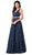 Dancing Queen - 2534 Glitter Mesh Sleeveless V-Neck Long A-Line Gown In Blue