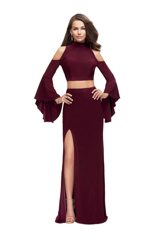 La Femme - 25353 Long Sleeve Cutaway Two-Piece Jersey Gown in Red