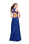 La Femme - 25355 Bejeweled Illusion Halter Lace Chiffon Gown In Blue