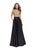La Femme - 25362 Beaded High Neck Satin A-line Gown In Black and Gold