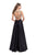 La Femme - 25362 Beaded High Neck Satin A-line Gown In Black and Gold