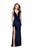 La Femme - 25363 Plunging High Slit Velvet Sheath Gown In Blue