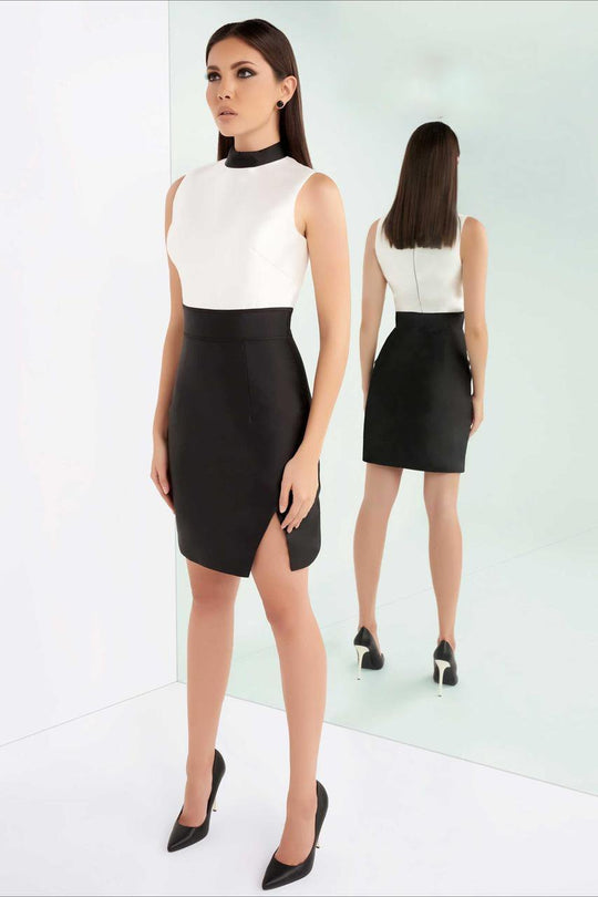 Ieena Duggal  - Hi Neck Dress Style 25372I in White and Black