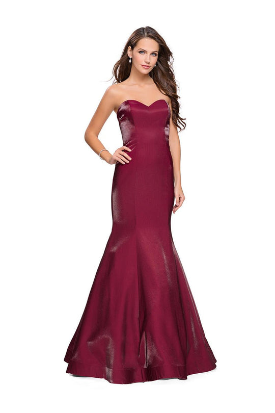 La Femme - 25383 Lustrous Strapless Satin Trumpet Gown In Red
