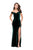 La Femme - 25400 Fold-Over Off Shoulder High Slit Velvet Gown In Blue
