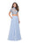 La Femme - 25401 Short Sleeve Illusion High Neck Two-Piece A-Line Gown In Blue
