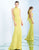 Ieena Duggal  - 25403I Ribbon Accented High Halter Gown in Yellow and Green