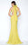 Ieena Duggal  - 25403I Ribbon Accented High Halter Gown in Yellow and Green