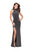 La Femme - 25404 High Halter Glitter Jersey Cutout Sheath Gown In Silver and Gray