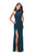 La Femme - 25404 High Halter Glitter Jersey Cutout Sheath Gown In Blue and Green