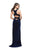 La Femme - 25407 Crisscross Halter Velvet Slit Dress In Blue