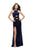 La Femme - 25407 Crisscross Halter Velvet Slit Dress In Blue